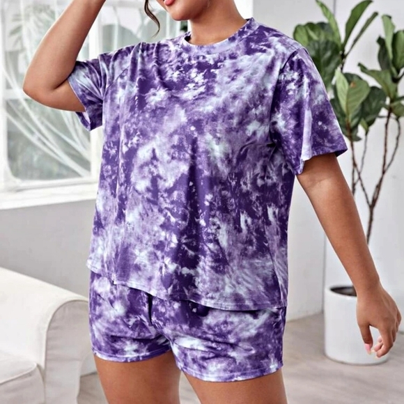 SHEIN ✦ Purple Tie-Dye Pajama Set ✦ Short Sleeve & Shorts 3XL NWT - Picture 6 of 9